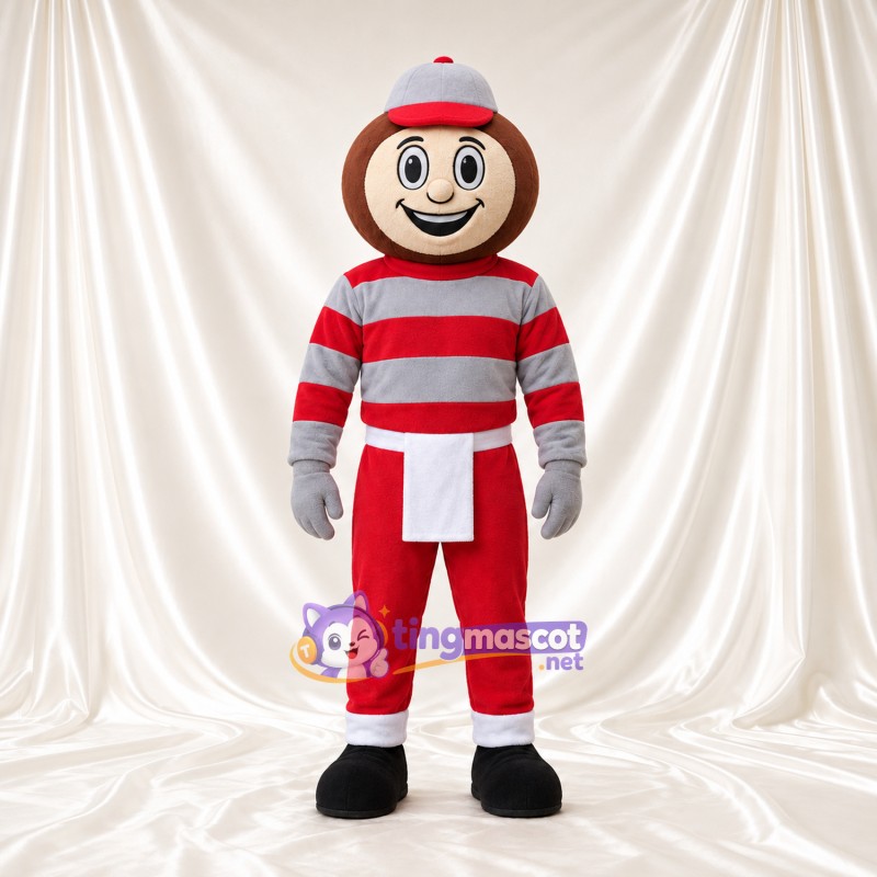 Red and Gray Cartoon Boy Mascot Costume - Red and White Striped Outfit Red and Gray Cartoon Boy Mascot Costume - Red and White Striped Outfit