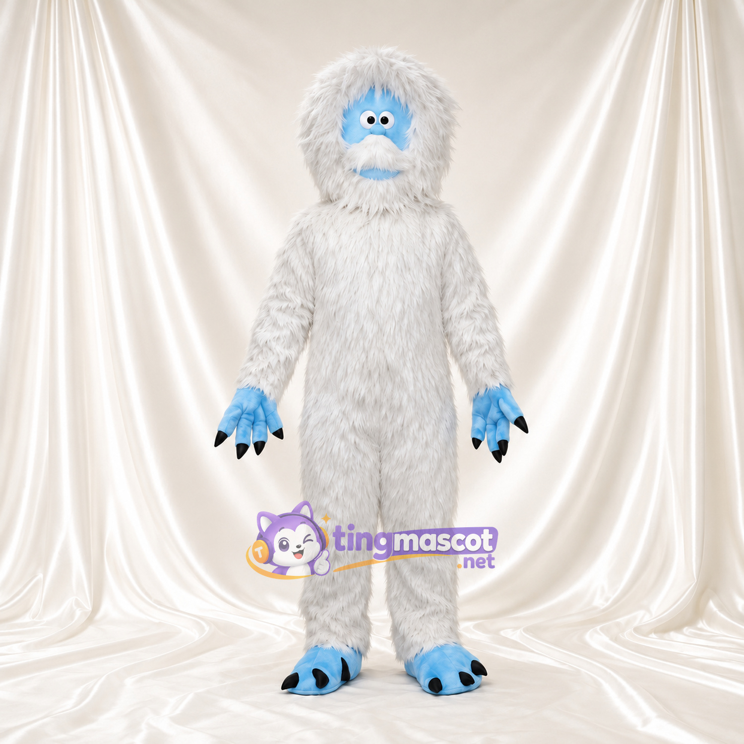 Costume de mascotte Yéti – blanc – Visage (bleu); Griffes Costume de mascotte Yéti – blanc – Visage (bleu); Griffes
