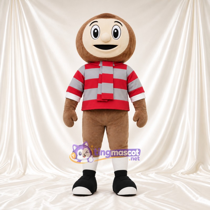 Red and Gray Cartoon Boy Mascot Costume - Red Striped Shirt and Brown Shorts Red and Gray Cartoon Boy Mascot Costume - Red Striped Shirt and Brown Shorts