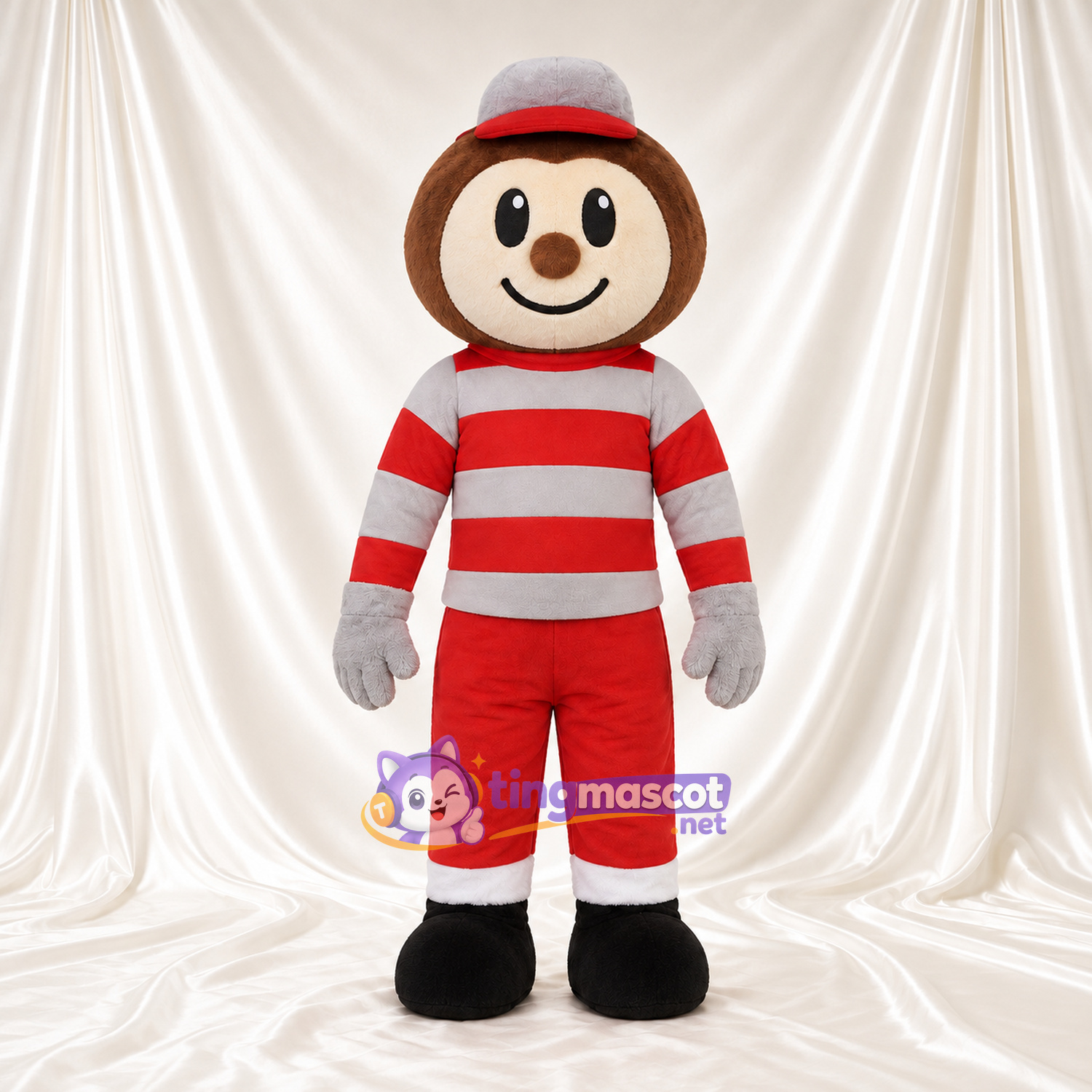 Maskottchenkostüm Comic-Junge – rot / weiß – Outfit; Kappe (grau / rot) Maskottchenkostüm Comic-Junge – rot / weiß – Outfit; Kappe (grau / rot)