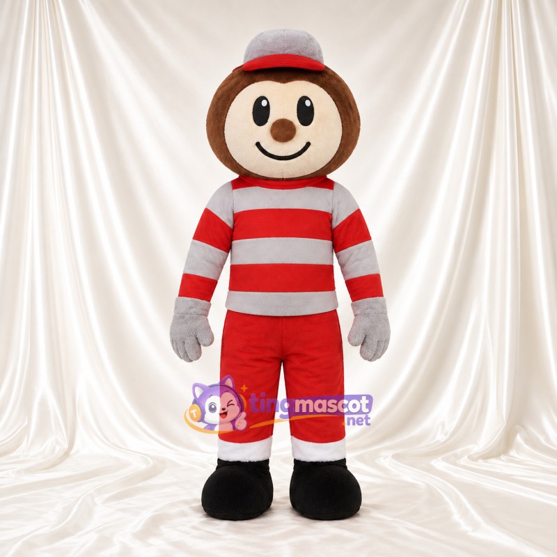 Maskottchenkostüm Comic-Junge – rot / weiß – Outfit; Kappe (grau / rot) Maskottchenkostüm Comic-Junge – rot / weiß – Outfit; Kappe (grau / rot)