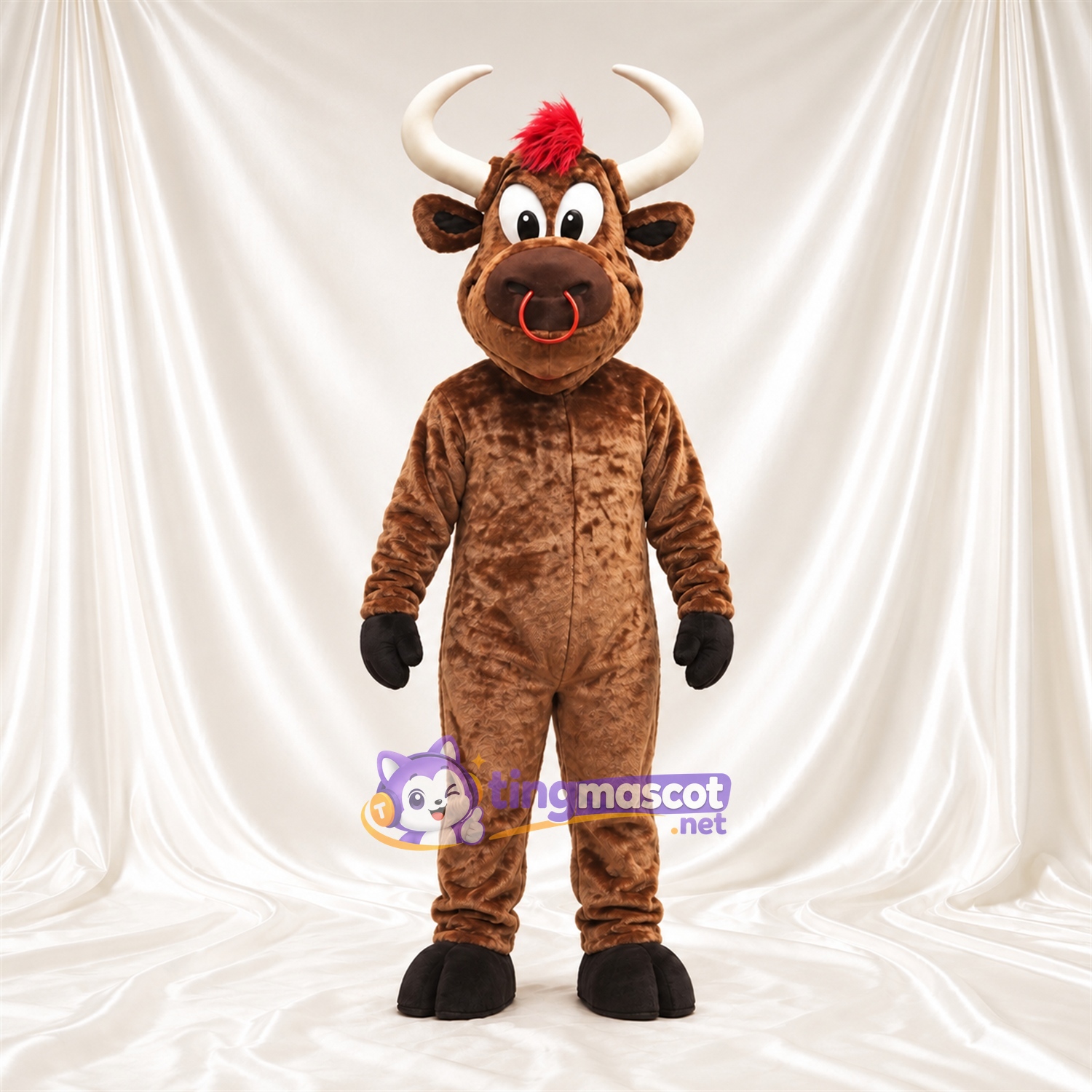 Costume de mascotte Taureau – marron – Touffe de cheveux (rouge) Costume de mascotte Taureau – marron – Touffe de cheveux (rouge)