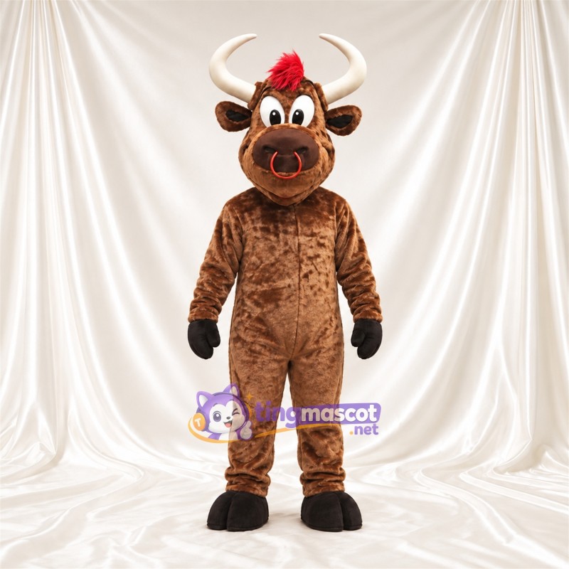 Costume de mascotte Taureau – marron – Touffe de cheveux (rouge) Costume de mascotte Taureau – marron – Touffe de cheveux (rouge)