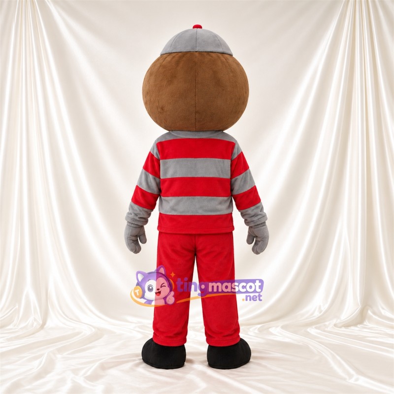 Red and Gray Cartoon Boy Mascot Costume - Red and Gray Striped Outfit Red and Gray Cartoon Boy Mascot Costume - Red and Gray Striped Outfit