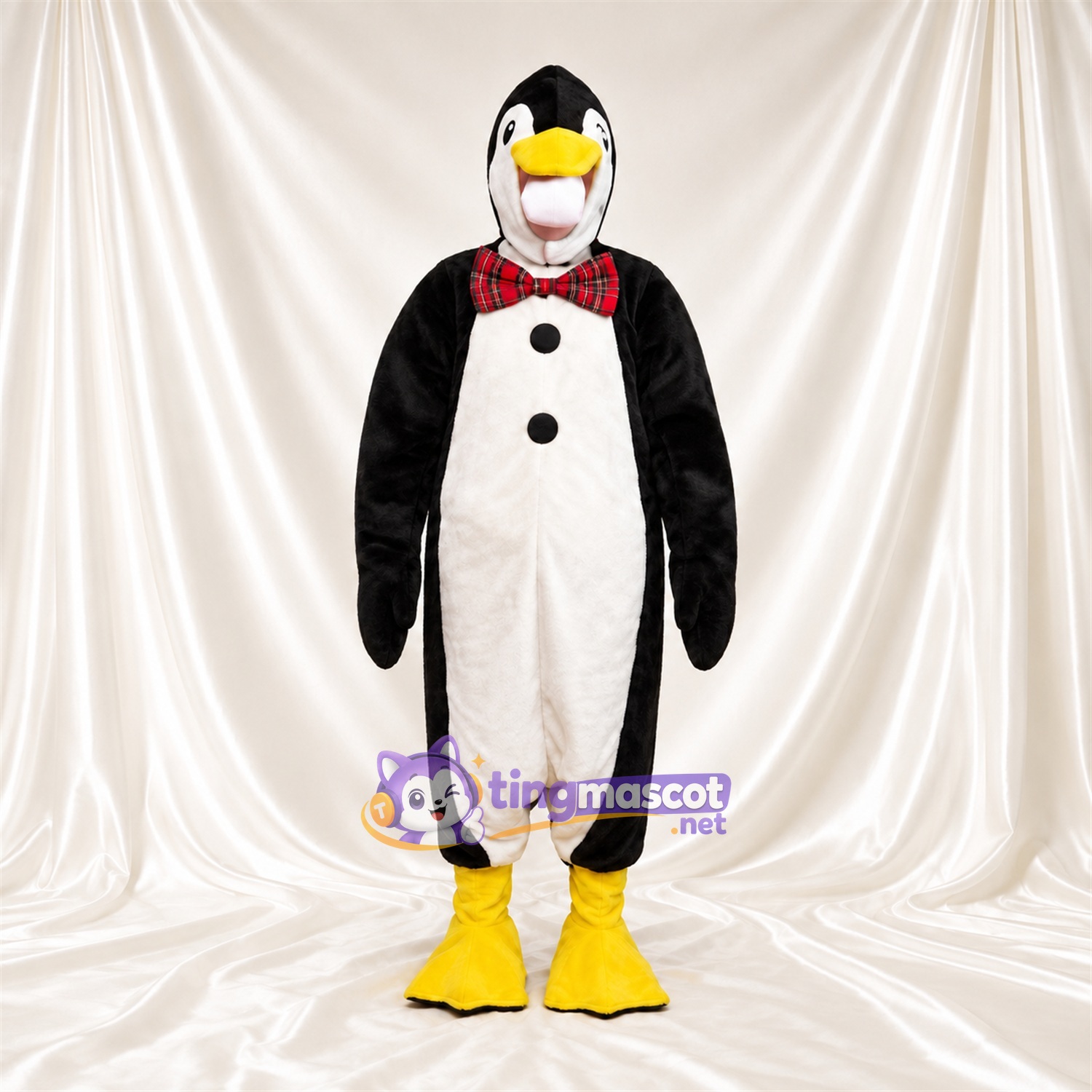 Costume de mascotte Pingouin – noir / blanc – Nœud papillon (rouge) Costume de mascotte Pingouin – noir / blanc – Nœud papillon (rouge)