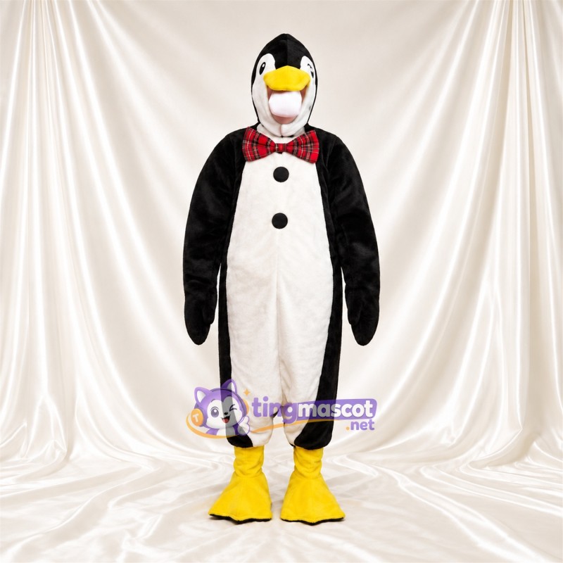Costume de mascotte Pingouin – noir / blanc – Nœud papillon (rouge) Costume de mascotte Pingouin – noir / blanc – Nœud papillon (rouge)