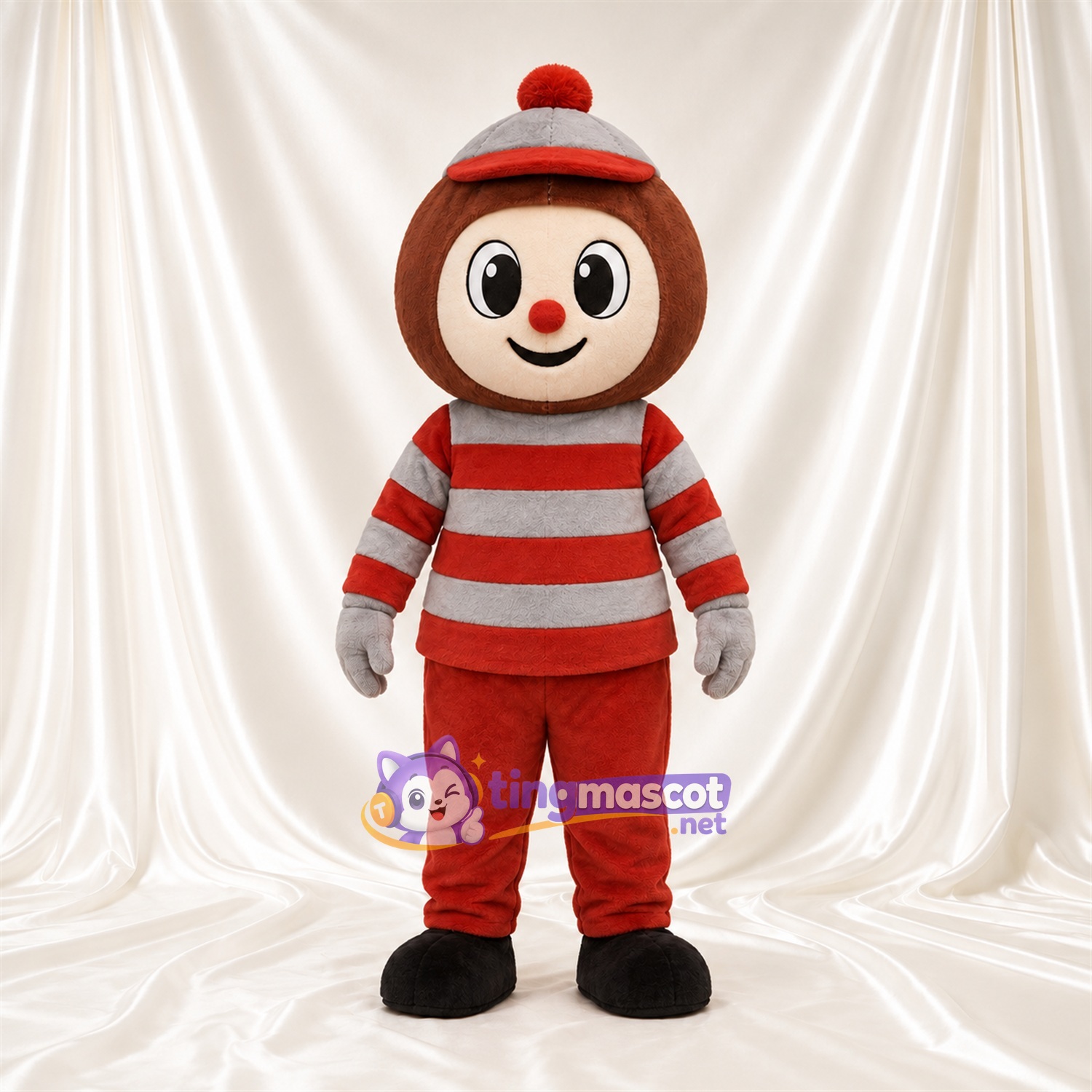 Maskottchenkostüm Comicfigur – rot / weiß – Outfit; Schuhe (schwarz) Maskottchenkostüm Comicfigur – rot / weiß – Outfit; Schuhe (schwarz)