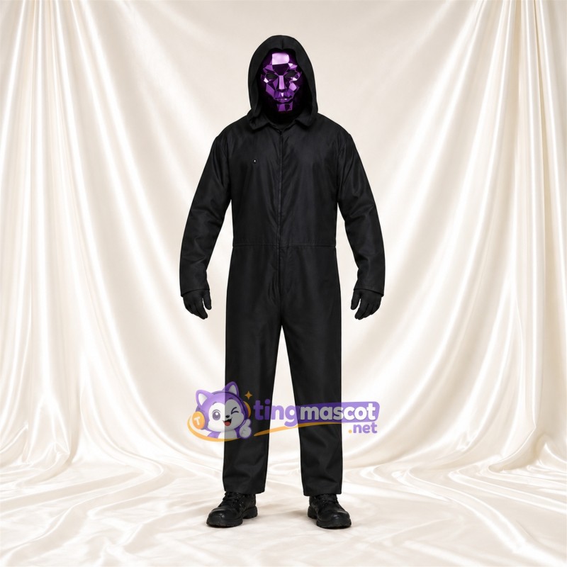 Black Ghost Mascot Costume - Purple Face Mask Black Ghost Mascot Costume - Purple Face Mask
