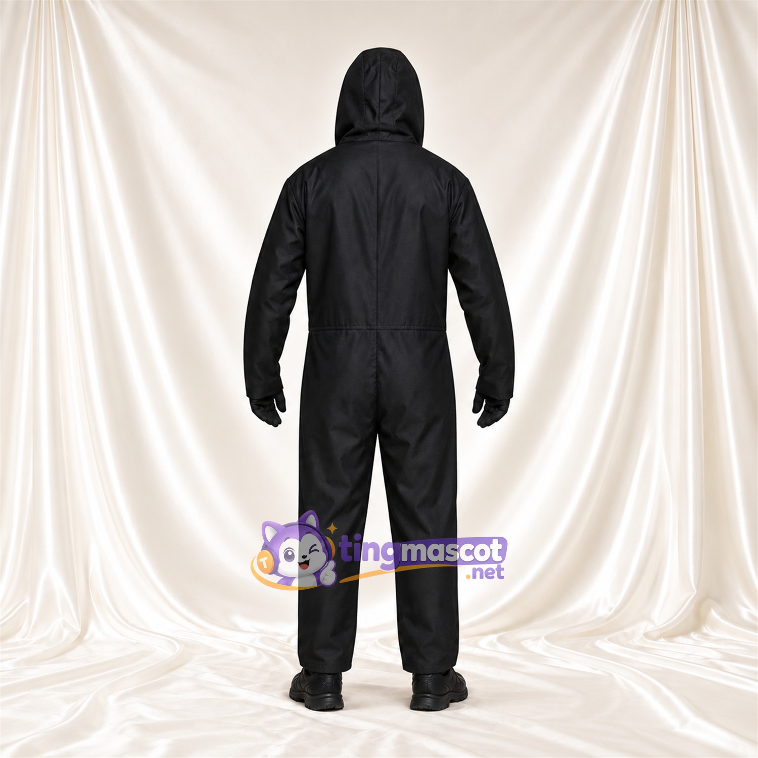 Black Ghost Mascot Costume - Purple Face Mask Black Ghost Mascot Costume - Purple Face Mask