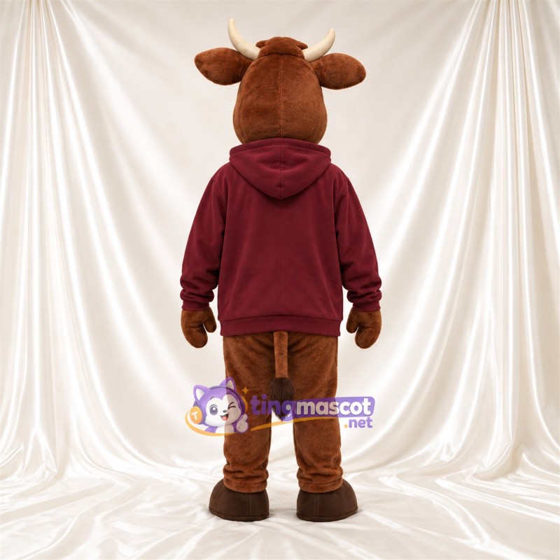Brown Cow Mascot Costume - Burgundy Hoodie Brown Cow Mascot Costume - Burgundy Hoodie