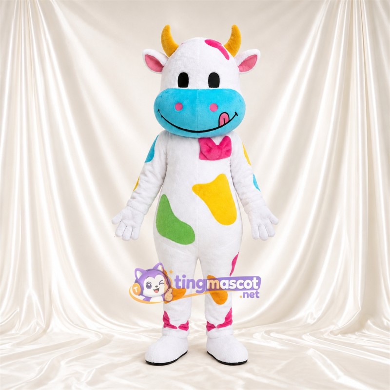 Costume de mascotte Vache – blanc – Taches (multicolore) Costume de mascotte Vache – blanc – Taches (multicolore)