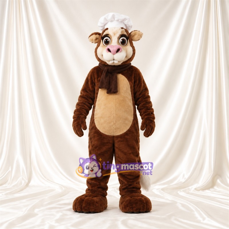 Costume de mascotte Animal cuisinier – marron – Toque de chef; Écharpe (marron) Costume de mascotte Animal cuisinier – marron – Toque de chef; Écharpe (marron)