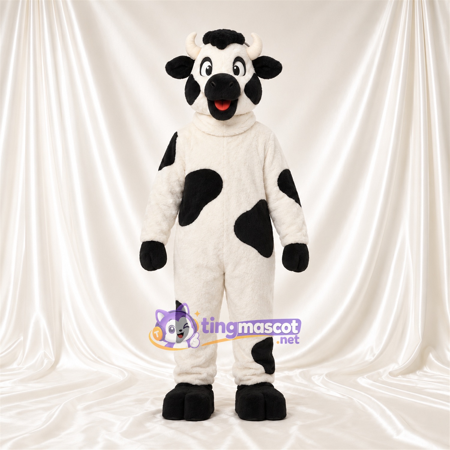 Black and White Cow Mascot Costume - Black Muzzle and Sparse Black Spots Black and White Cow Mascot Costume - Black Muzzle and Sparse Black Spots