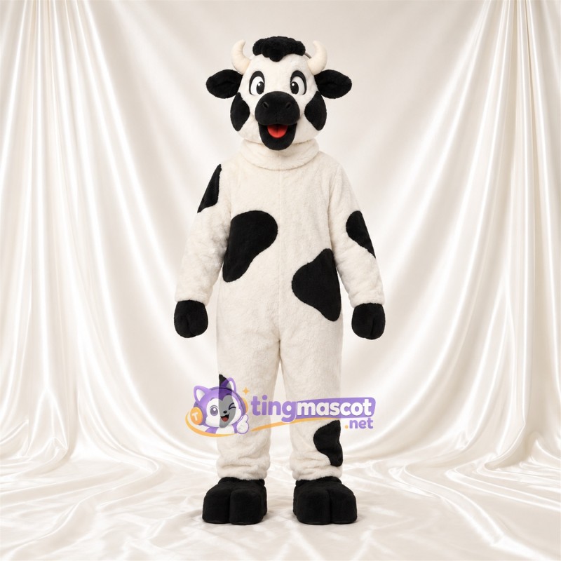 Black and White Cow Mascot Costume - Black Muzzle and Sparse Black Spots Black and White Cow Mascot Costume - Black Muzzle and Sparse Black Spots