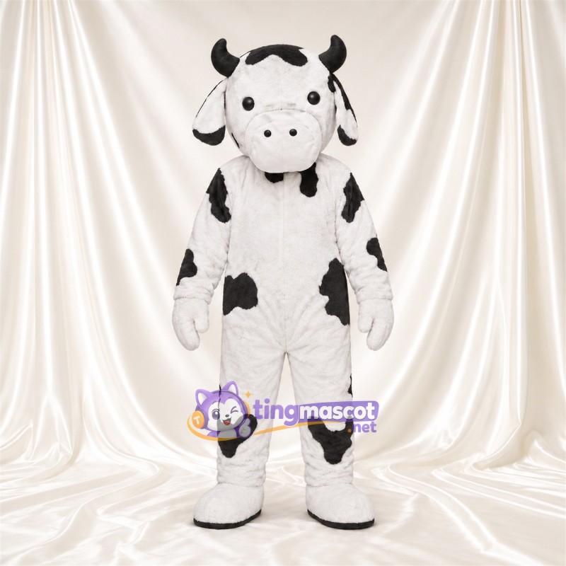 Black and White Cow Mascot Costume - Black Horns and White Muzzle Black and White Cow Mascot Costume - Black Horns and White Muzzle
