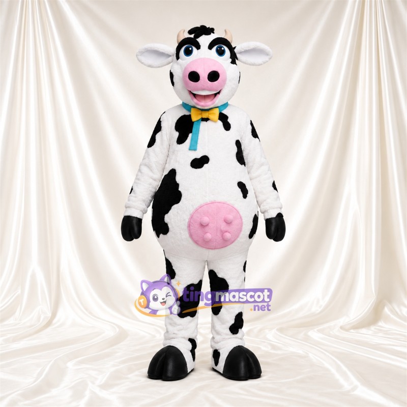 Black and White Cow Mascot Costume - Bow Tie Pink Udder Black and White Cow Mascot Costume - Bow Tie Pink Udder