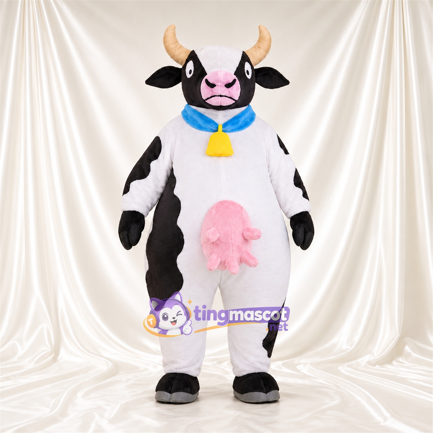 Black and White Cow Mascot Costume - Blue Bell Collar Black and White Cow Mascot Costume - Blue Bell Collar