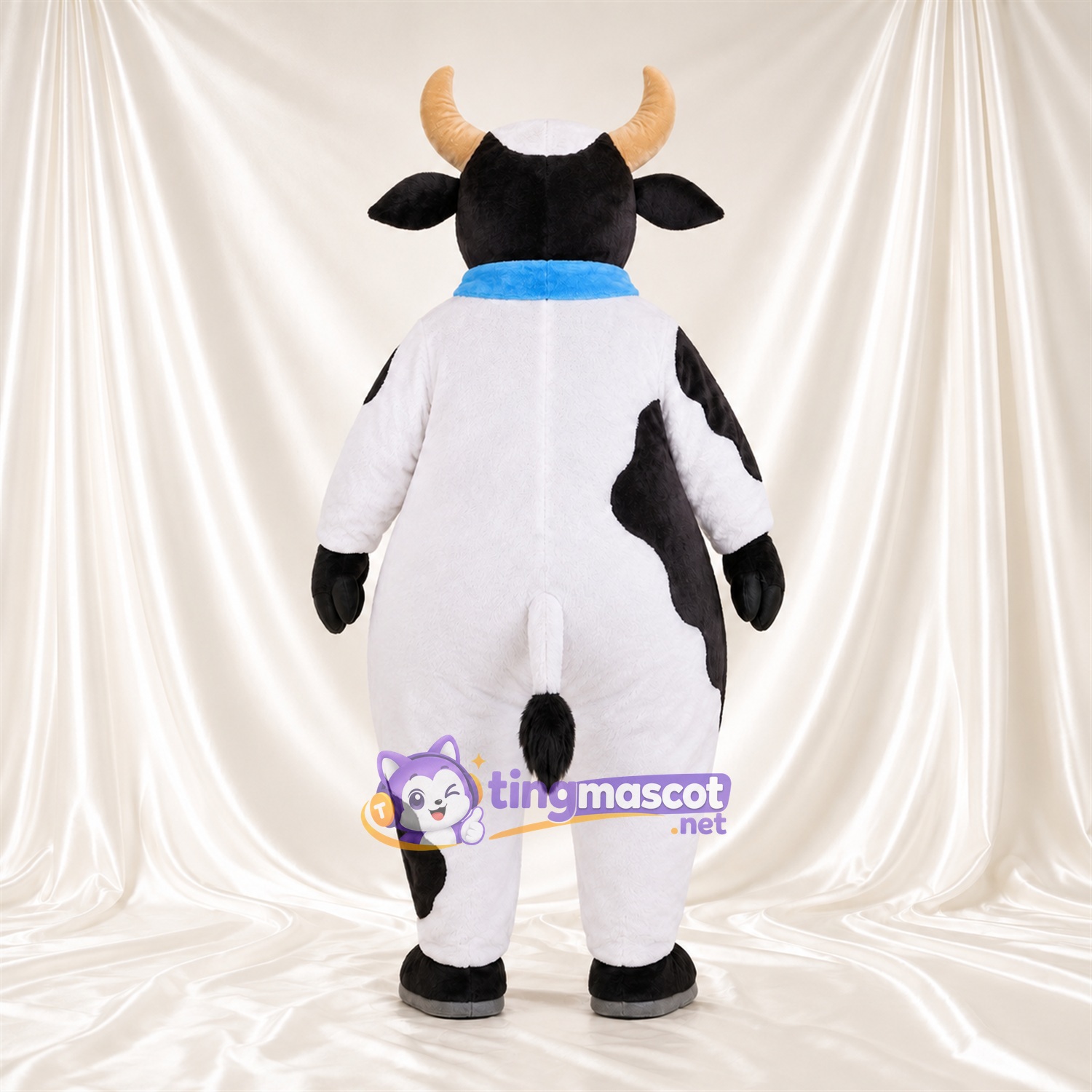 Black and White Cow Mascot Costume - Blue Bell Collar Black and White Cow Mascot Costume - Blue Bell Collar