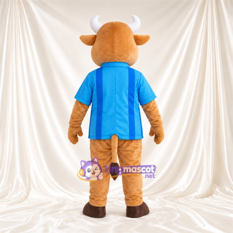 Costume de mascotte Vache – brun clair – Chemise (bleu); Cravate (noir) Costume de mascotte Vache – brun clair – Chemise (bleu); Cravate (noir)