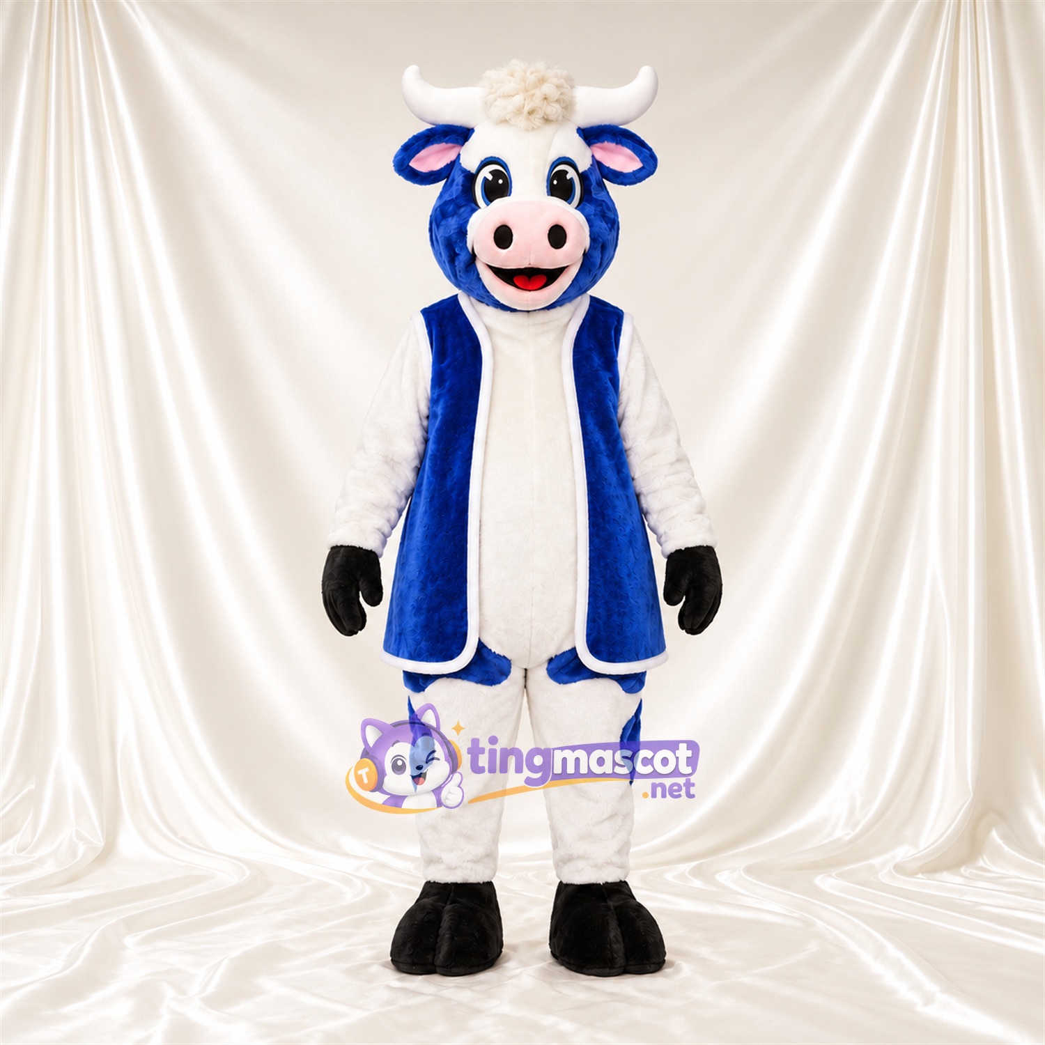 Costume de mascotte Vache – bleu / blanc – Gilet (bleu) Costume de mascotte Vache – bleu / blanc – Gilet (bleu)