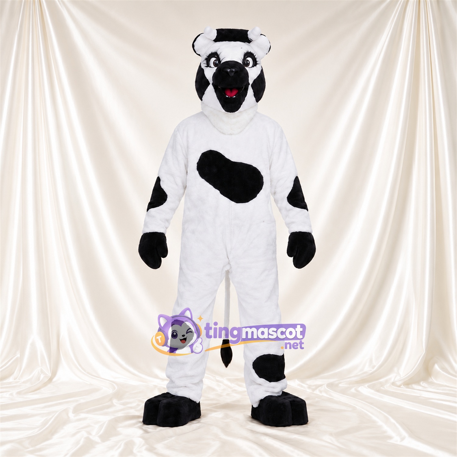 Black and White Cow Mascot Costume - Black Muzzle and Sparse Black Spots Black and White Cow Mascot Costume - Black Muzzle and Sparse Black Spots
