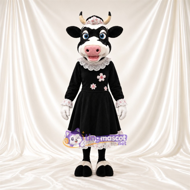 Black and White Cow Mascot Costume - Black Lace Dress Black and White Cow Mascot Costume - Black Lace Dress