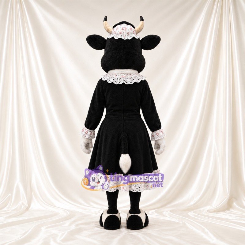Black and White Cow Mascot Costume - Black Lace Dress Black and White Cow Mascot Costume - Black Lace Dress