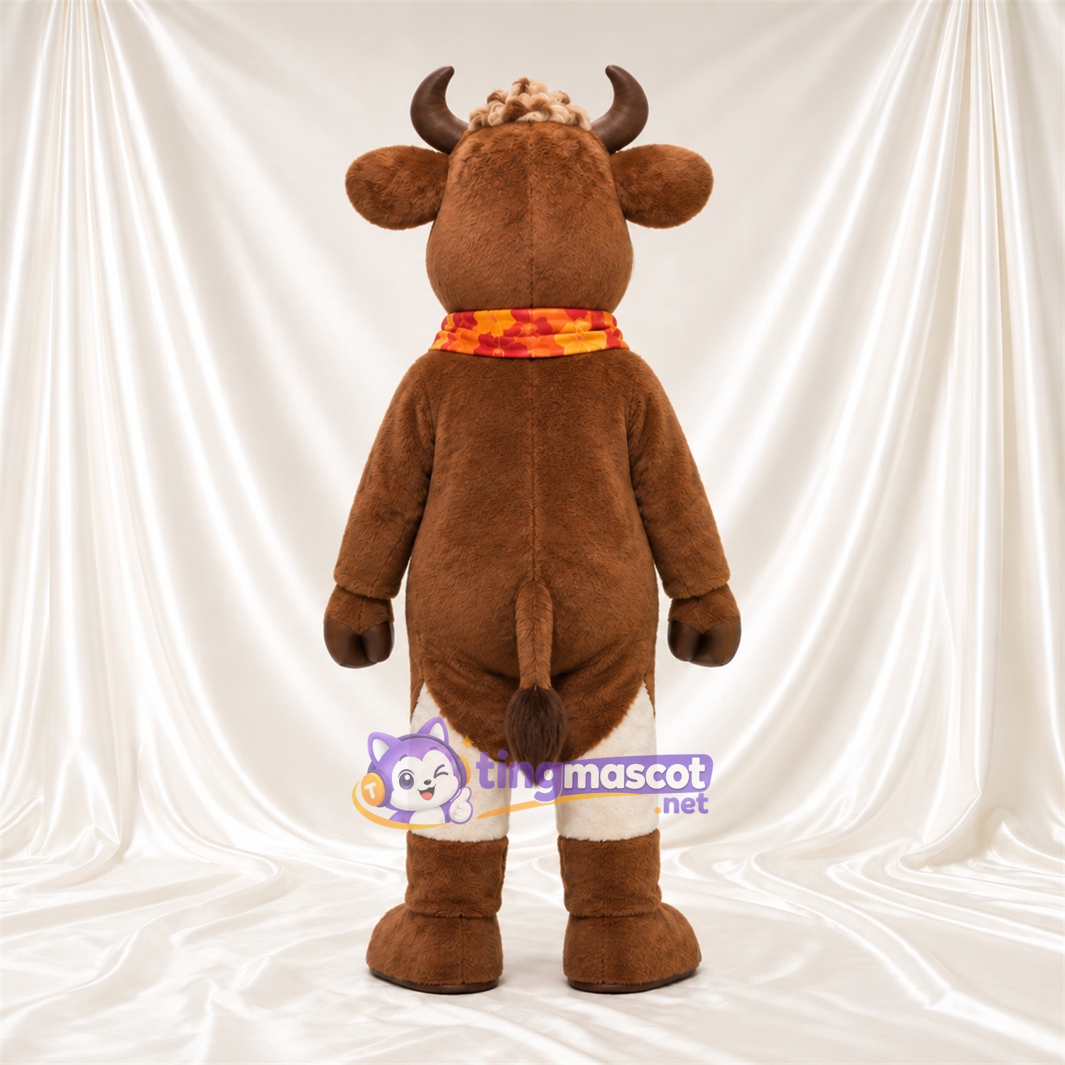Brown Cow Mascot Costume - Orange Bandana Brown Cow Mascot Costume - Orange Bandana