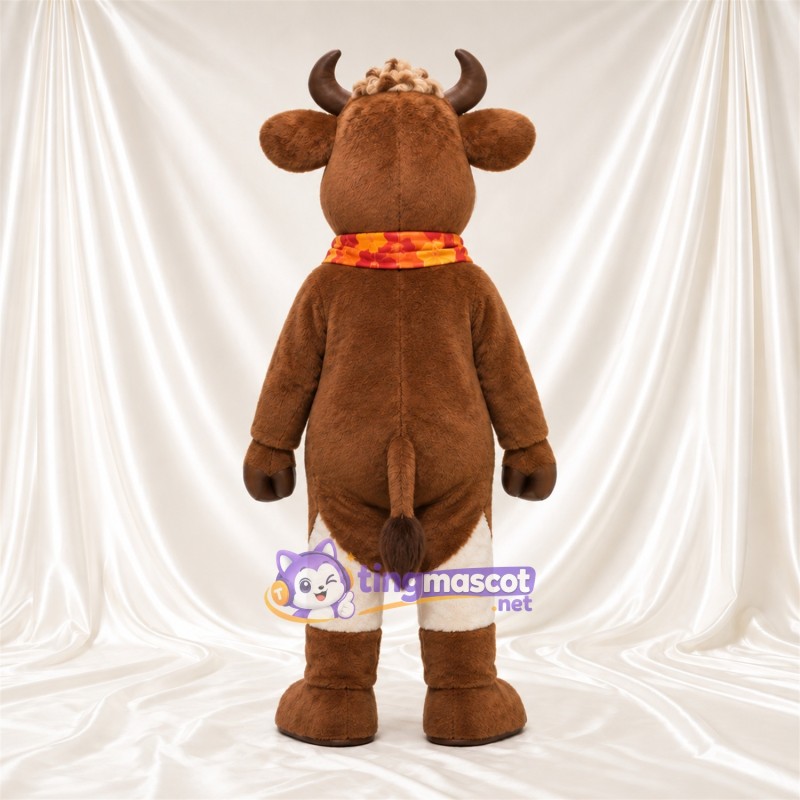 Brown Cow Mascot Costume - Orange Bandana Brown Cow Mascot Costume - Orange Bandana