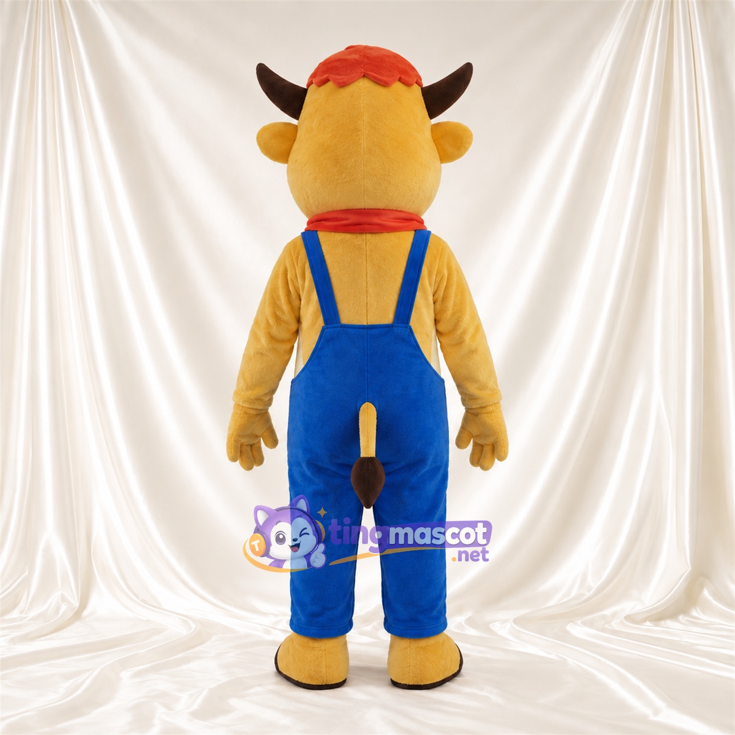 Costume de mascotte Vache – jaune – Salopette (bleu) Costume de mascotte Vache – jaune – Salopette (bleu)
