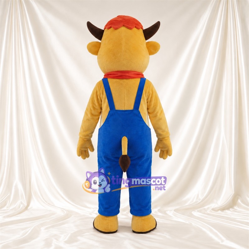 Costume de mascotte Vache – jaune – Salopette (bleu) Costume de mascotte Vache – jaune – Salopette (bleu)