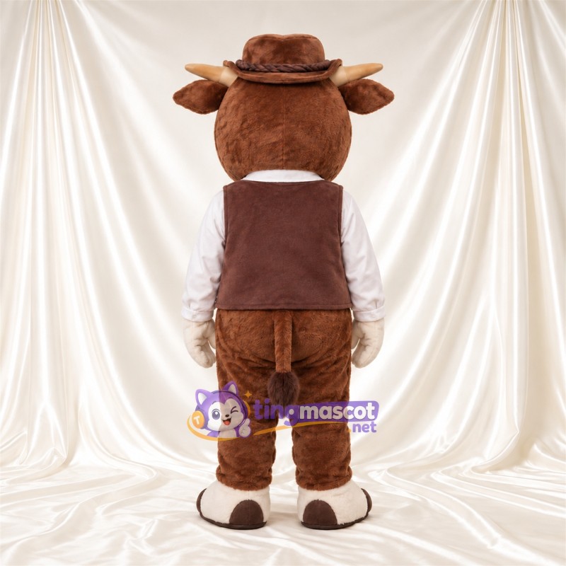 Costume de mascotte Vache – marron – Chapeau de cowboy (marron); Gilet Costume de mascotte Vache – marron – Chapeau de cowboy (marron); Gilet