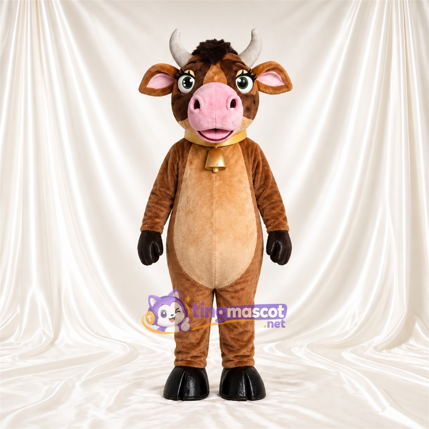 Costume de mascotte Vache – marron – Collier à clochette Costume de mascotte Vache – marron – Collier à clochette