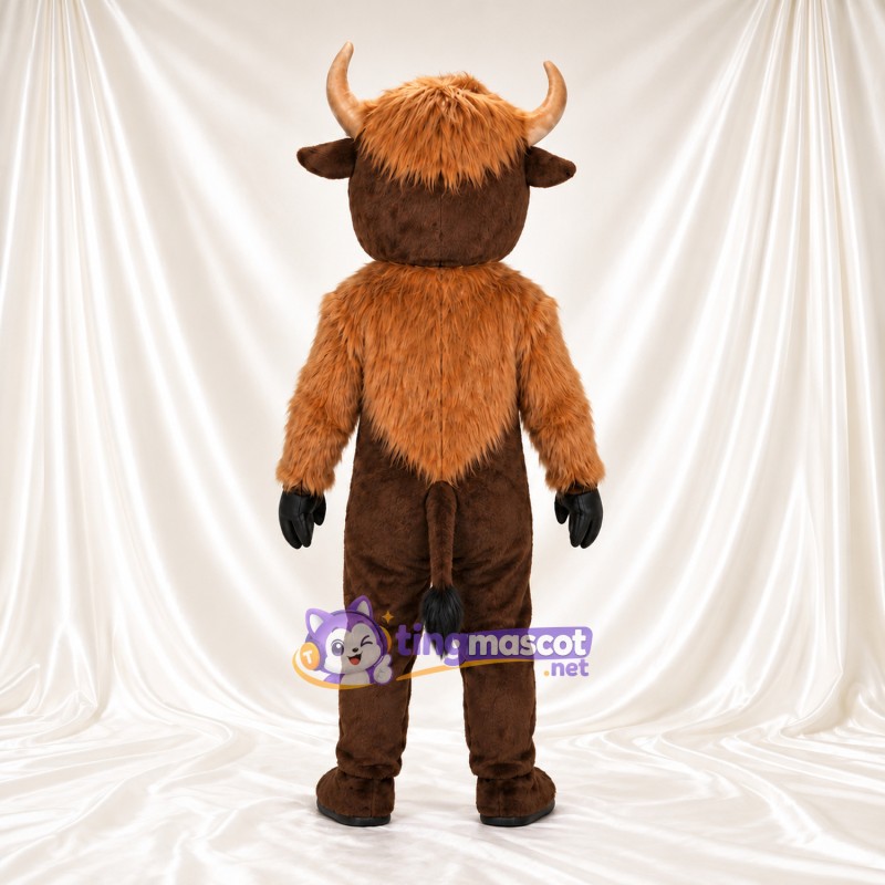 Brown Cow Mascot Costume - Blond Head Tuft and Shaggy Black Neck Ruff Brown Cow Mascot Costume - Blond Head Tuft and Shaggy Black Neck Ruff