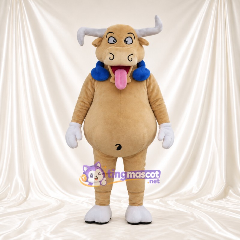 Costume de mascotte Vache – brun clair – Col (bleu) Costume de mascotte Vache – brun clair – Col (bleu)