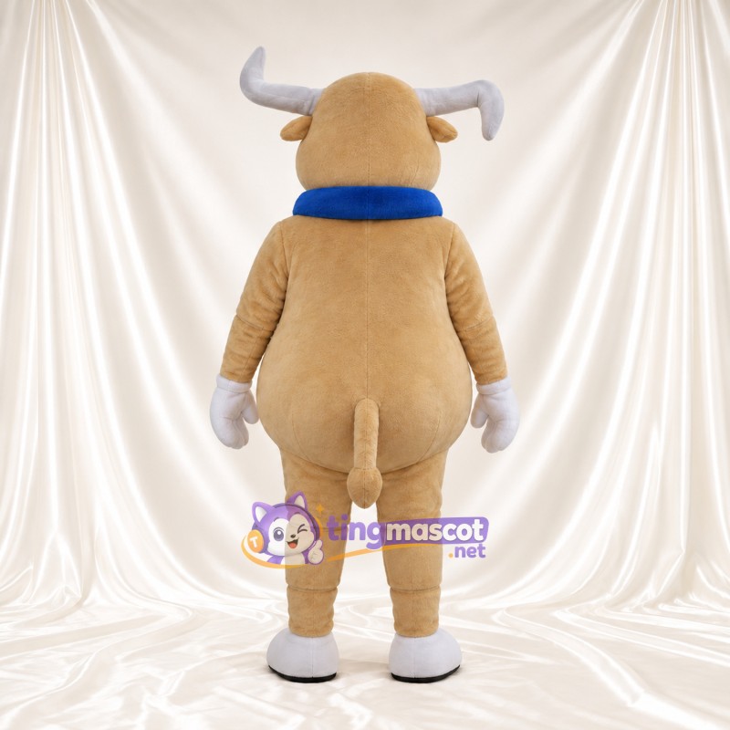 Costume de mascotte Vache – brun clair – Col (bleu) Costume de mascotte Vache – brun clair – Col (bleu)