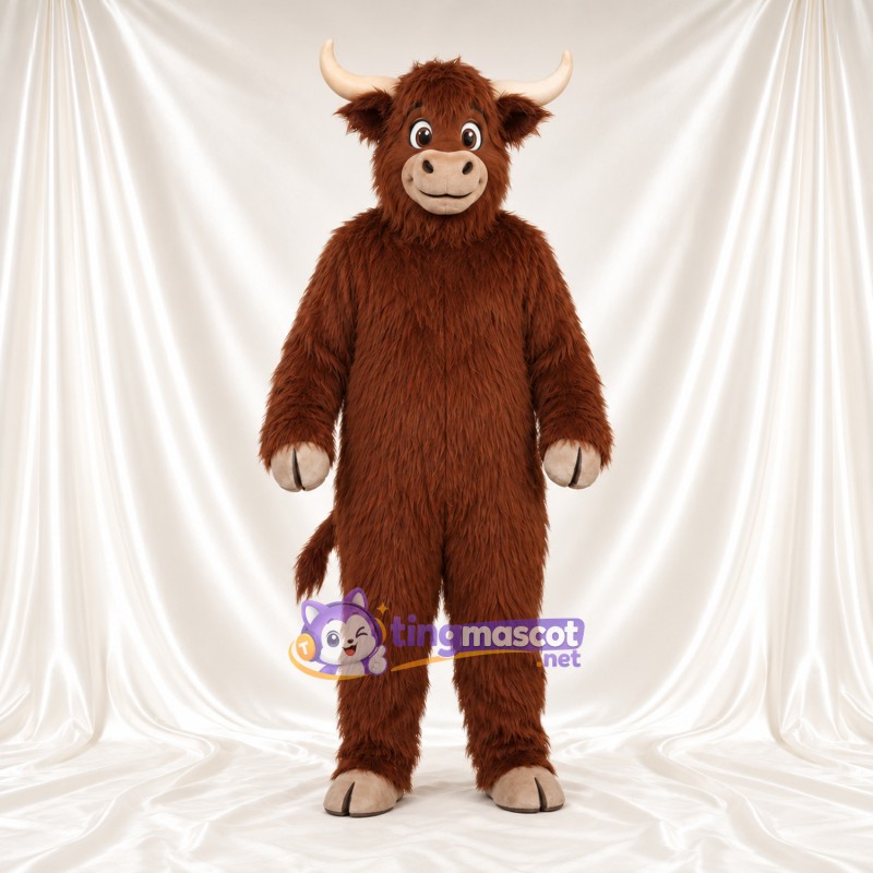 Costume de mascotte Vache – marron – Bouts des orteils (crème); Fourrure hirsute Costume de mascotte Vache – marron – Bouts des orteils (crème); Fourrure hirsute