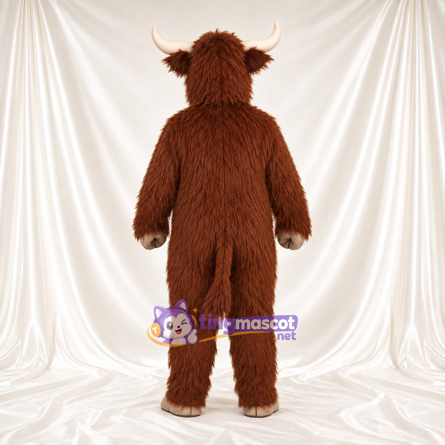 Costume de mascotte Vache – marron – Bouts des orteils (crème); Fourrure hirsute Costume de mascotte Vache – marron – Bouts des orteils (crème); Fourrure hirsute