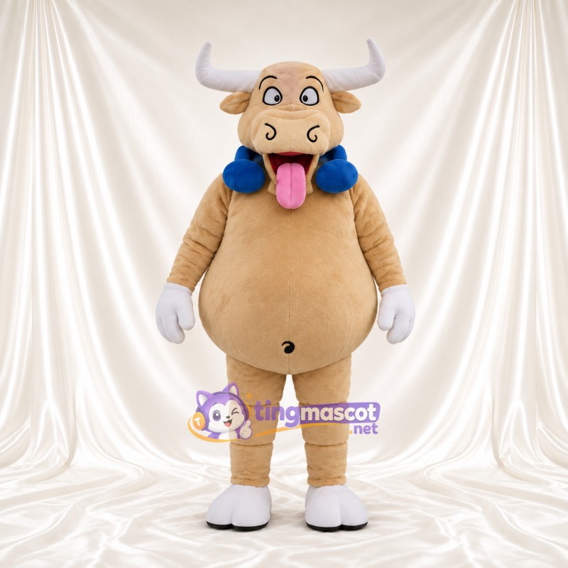 Costume de mascotte Vache – brun clair – Col (bleu) Costume de mascotte Vache – brun clair – Col (bleu)