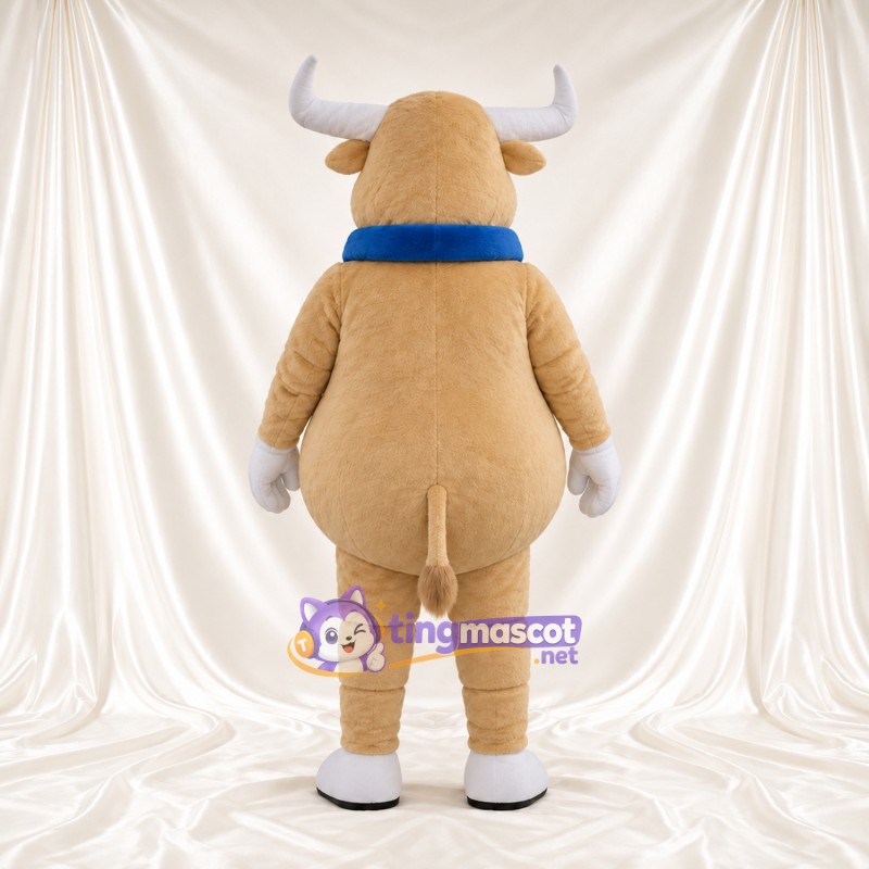 Costume de mascotte Vache – brun clair – Col (bleu) Costume de mascotte Vache – brun clair – Col (bleu)