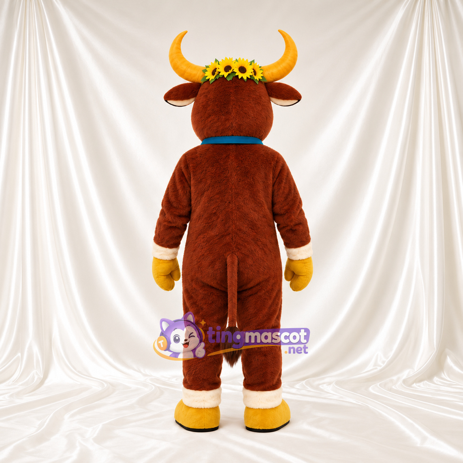 Brown Cow Mascot Costume - Flower Crown Bell Collar Brown Cow Mascot Costume - Flower Crown Bell Collar