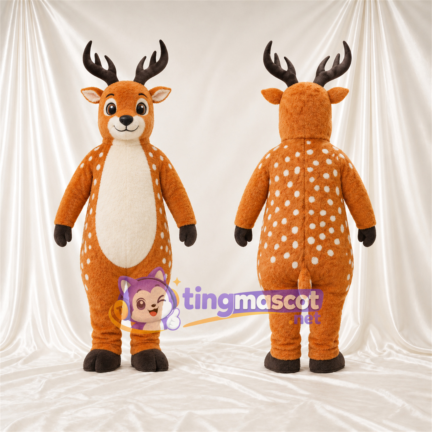 Brown Reindeer Mascot Costume - Black Antlers and White Spots