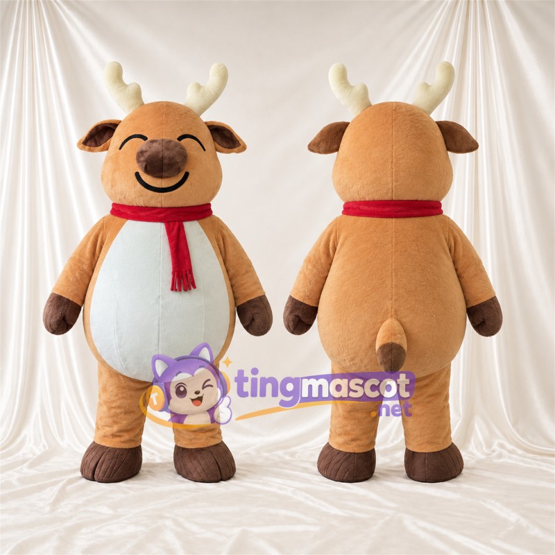 Costume de mascotte Renne – brun clair – Écharpe (rouge); Ventre (blanc)