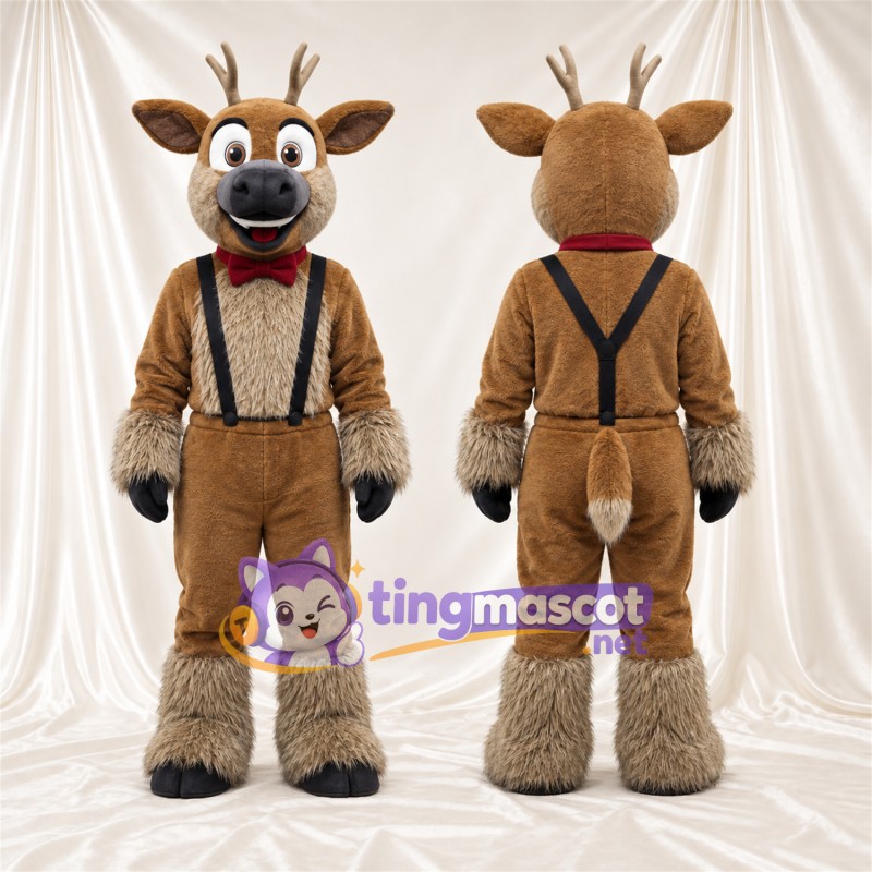 Brown Reindeer Mascot Costume - Brown Overalls
