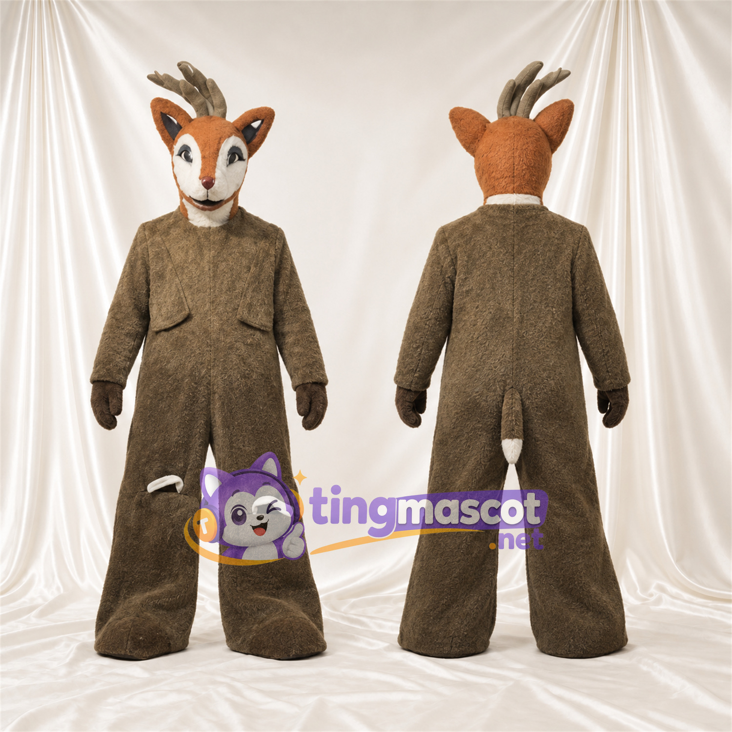 Brown Reindeer Mascot Costume - Brown Jumpsuit