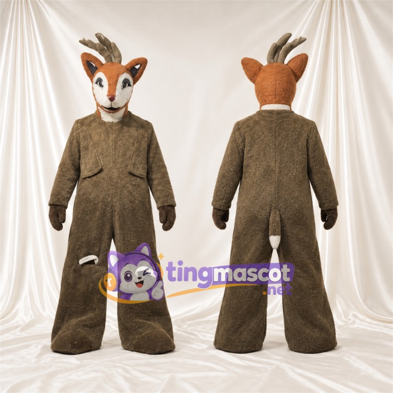 Brown Reindeer Mascot Costume - Brown Jumpsuit