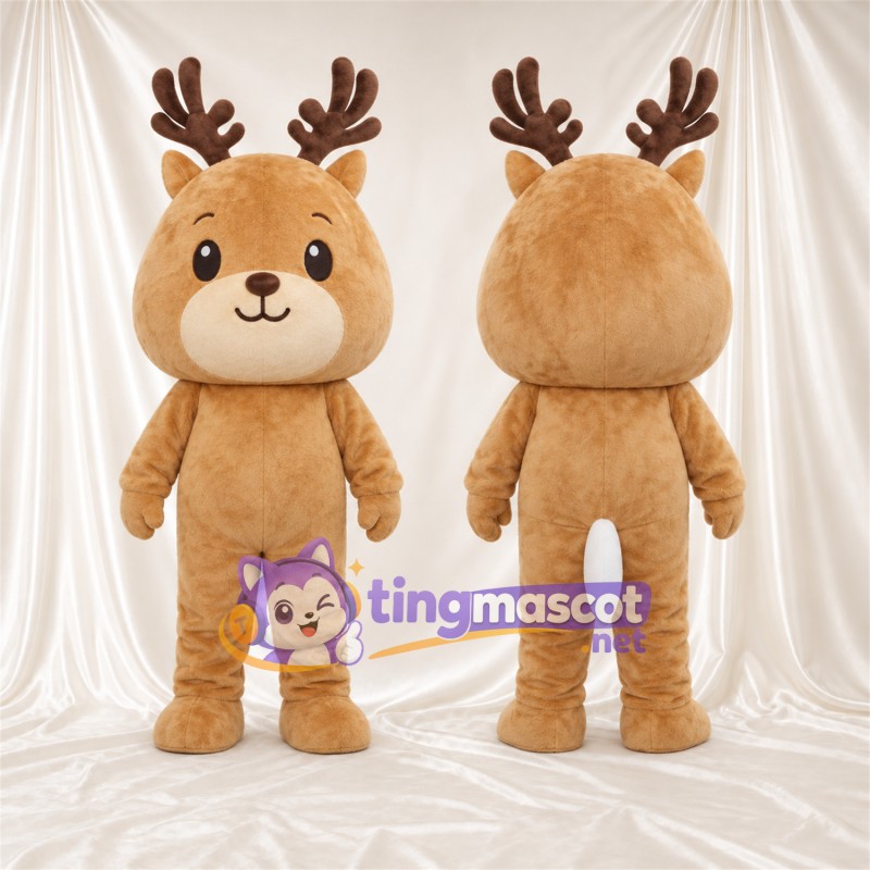 Costume de mascotte Renne – brun clair – Bois (marron); Museau (crème)