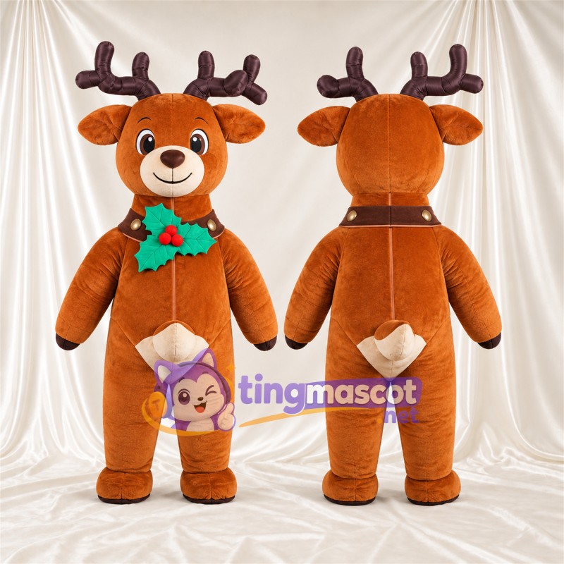 Costume de mascotte Renne – marron – Collier de houx