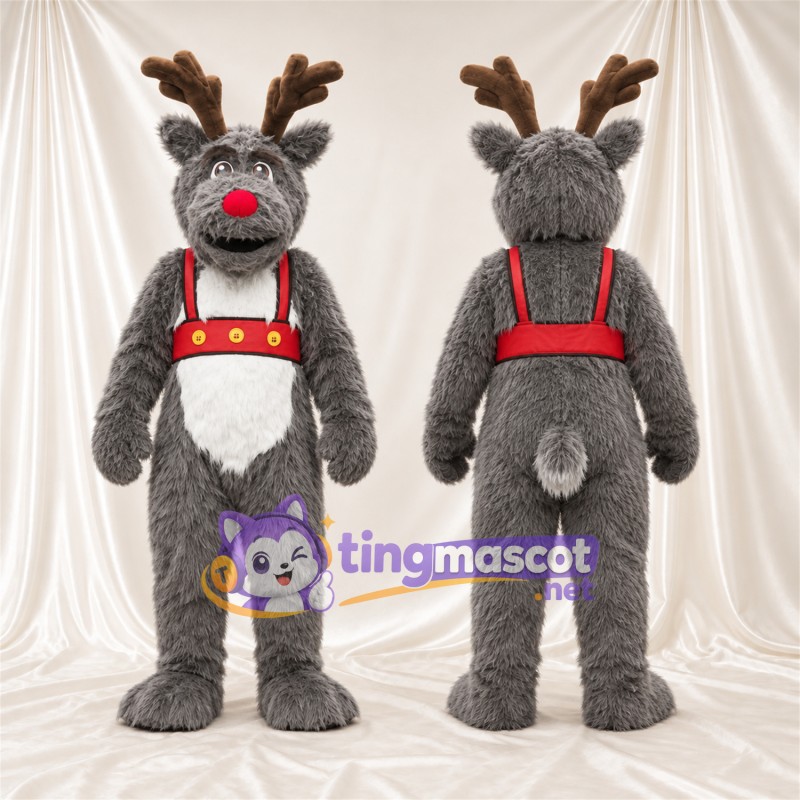 Costume de mascotte Renne – gris – Harnais (rouge)