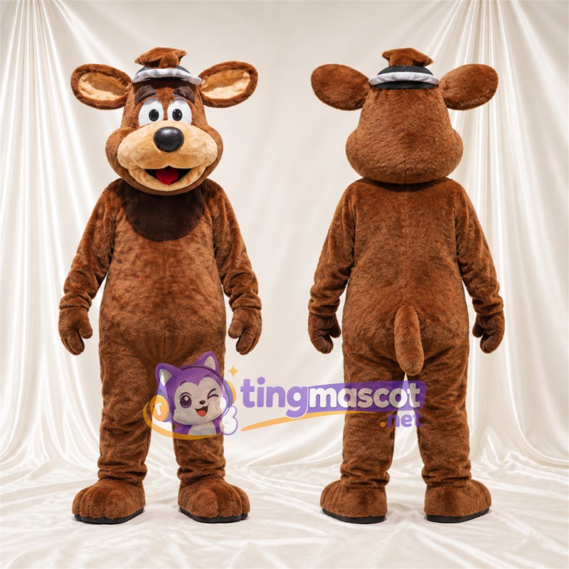 Maskottchenkostüm Bär – braun – Zylinder (grau)